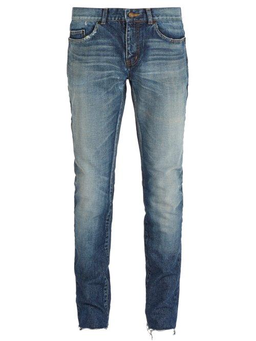Matchesfashion.com Saint Laurent - Distressed Slim Fit Jeans - Mens - Blue
