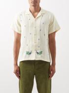 Harago - Peacock Embroidered Cotton Short-sleeved Shirt - Mens - White Multi