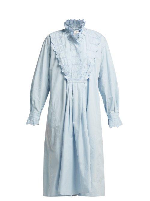 Matchesfashion.com Isabel Marant Toile - Molan Ruffled Cotton Midi Dress - Womens - Light Blue