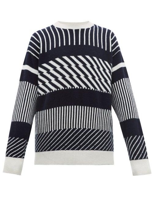 Matchesfashion.com E. Tautz - Jacquard Striped Wool Sweater - Mens - Navy Multi
