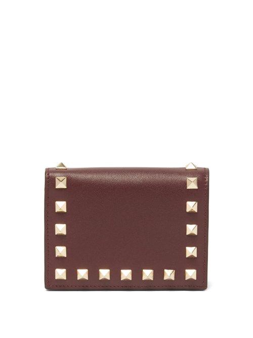 Matchesfashion.com Valentino - Rockstud Bi Fold Leather Wallet - Womens - Burgundy