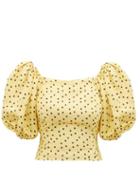 Matchesfashion.com Shrimps - Vita Polka Dot Puff Sleeve Linen Blend Top - Womens - Yellow