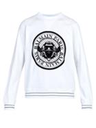 Matchesfashion.com Balmain - Coin Logo Flocked Cotton Jersey Sweatshirt - Mens - White