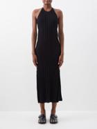 Ganni - Halterneck Ribbed-crochet Midi Dress - Womens - Black