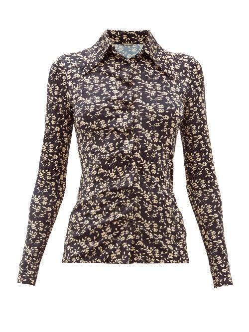 Matchesfashion.com Dodo Bar Or - Paya Floral Print Stretch Jersey Shirt - Womens - Black White