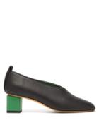 Matchesfashion.com Gray Matters - Mildred Block Heel Leather Pumps - Womens - Black Green