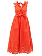 Matchesfashion.com Self-portrait - Brodie Anglaise Cotton-poplin Maxi Dress - Womens - Orange