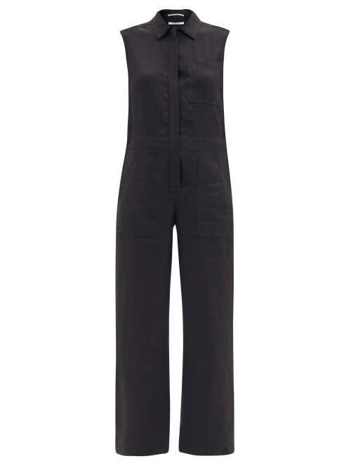 Matchesfashion.com Another Tomorrow - Patch-pocket Linen-blend Straight-leg Jumpsuit - Womens - Black