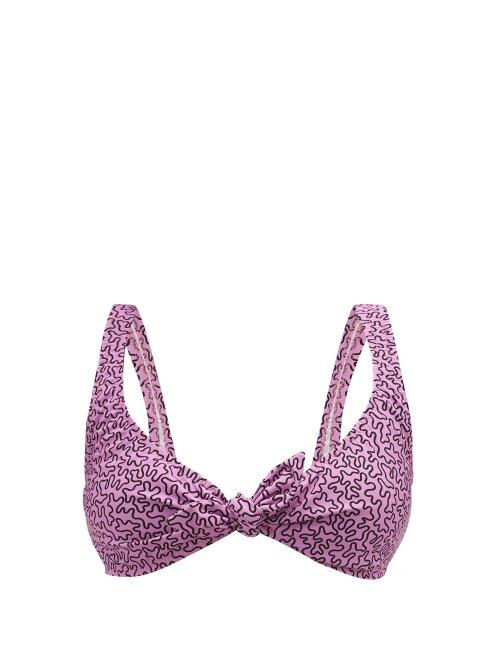 Matchesfashion.com Fisch - Lurin Tie Front Printed Bikini Top - Womens - Fuchsia