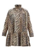Matchesfashion.com Ganni - Ruffle-neck Leopard-print Organic-cotton Dress - Womens - Leopard