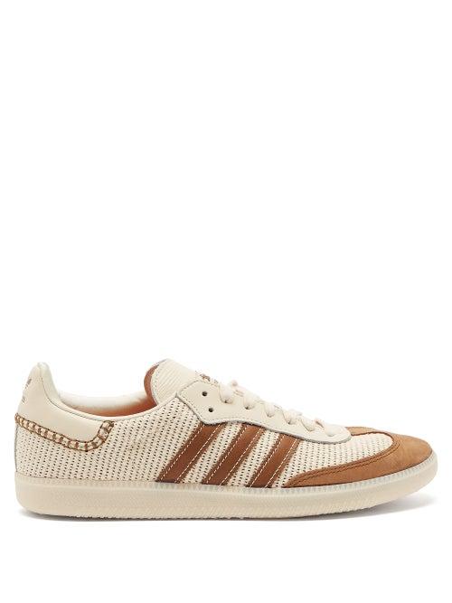 Matchesfashion.com Adidas X Wales Bonner - Samba Leather Three-stripes Raw-cotton Trainers - Mens - Cream Multi