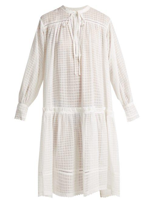 Matchesfashion.com Lee Mathews - Laura Checked Cotton Muslin Dress - Womens - Ivory