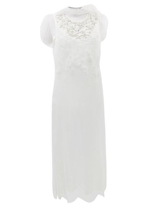 Maison Margiela - Crystal-appliqu Georgette Midi Dress - Womens - White