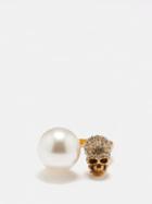 Alexander Mcqueen - Faux Pearl And Skull Crystal-embellished Ring - Womens - Gold Multi