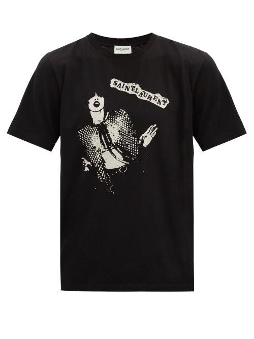 Matchesfashion.com Saint Laurent - Rock Icon-print Cotton-jersey T-shirt - Mens - Black Grey