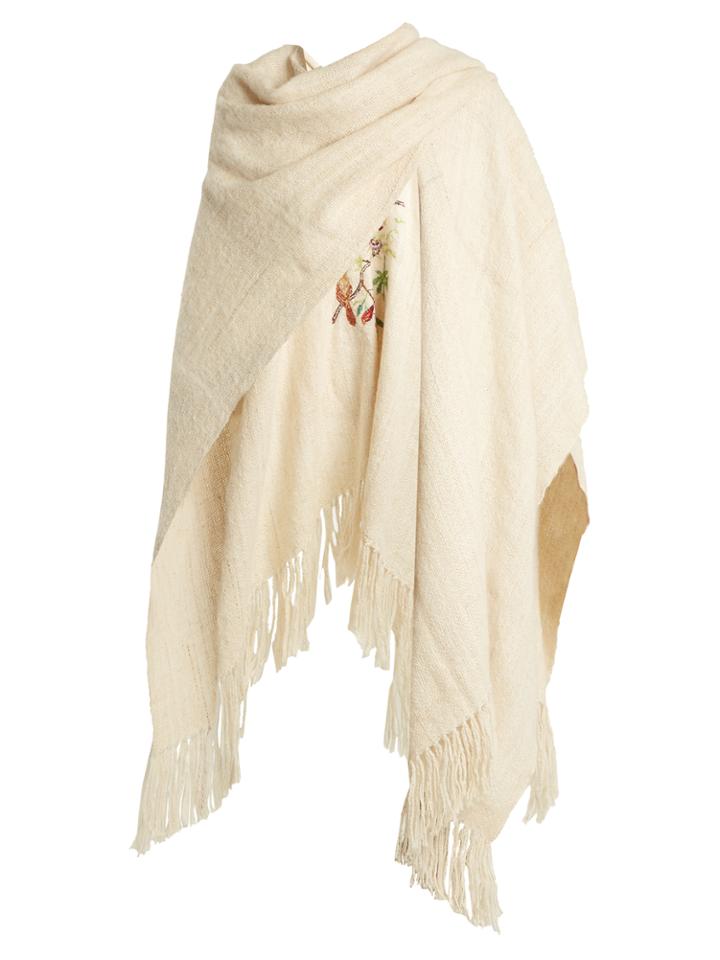 Chufy X Awanay Ruana Bird-embroidered Wool Wrap