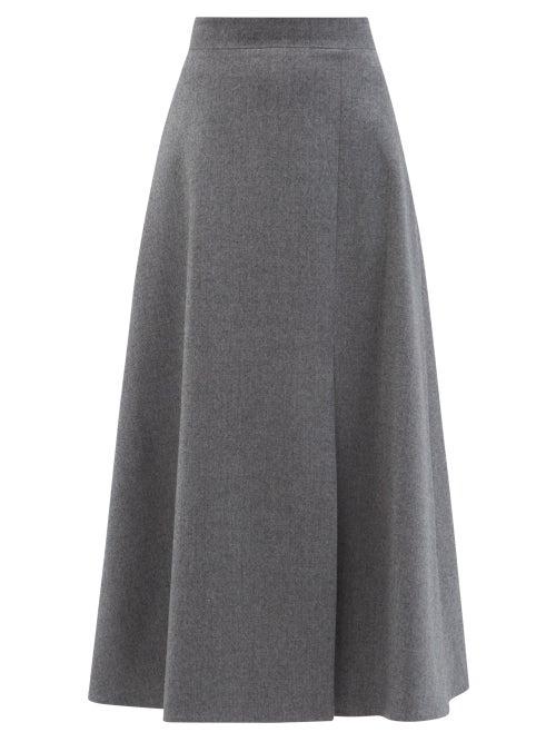 Emilia Wickstead - Tora Flanella High-waist Wool-crepe Midi Skirt - Womens - Light Grey