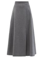 Emilia Wickstead - Tora Flanella High-waist Wool-crepe Midi Skirt - Womens - Light Grey