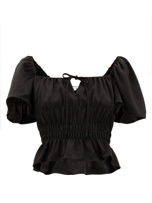 Matchesfashion.com Rhode - Grace Square-neck Ruched Crepe Top - Womens - Black