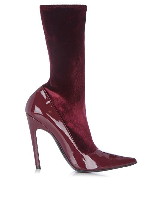 Balenciaga Boudoir Velvet And Leather Ankle Boots