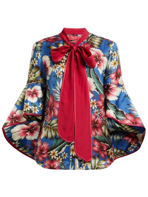 Matchesfashion.com F.r.s - For Restless Sleepers - Acli Hawaiian Floral Print Jacquard Satin Blouse - Womens - Blue Multi