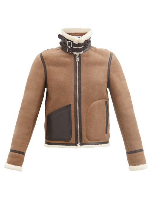 Matchesfashion.com Loewe - Shearling And Suede Aviator Jacket - Womens - Dark Brown