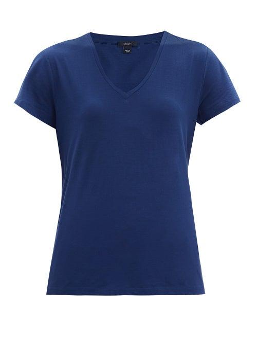 Ladies Rtw Joseph - V-neck Cotton-jersey T-shirt - Womens - Navy
