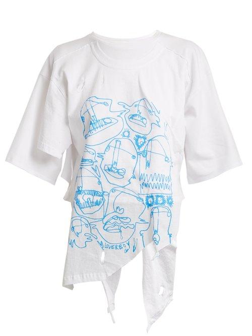Matchesfashion.com Charles Jeffrey Loverboy - Asymmetric Hem Graphic Print Cotton T Shirt - Womens - White