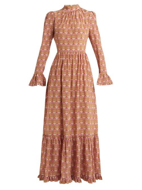 Matchesfashion.com La Doublej - Visconti Dragonfly Print Silk Dress - Womens - Pink Multi