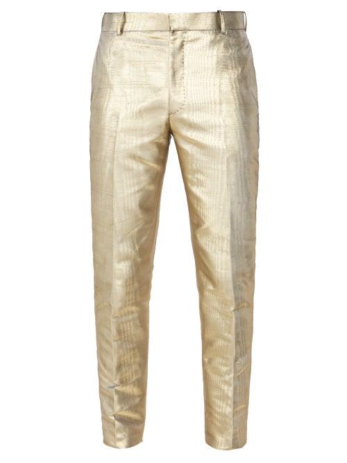 Matchesfashion.com Alexander Mcqueen - Cotton-blend Lam Slim-leg Trousers - Mens - Gold