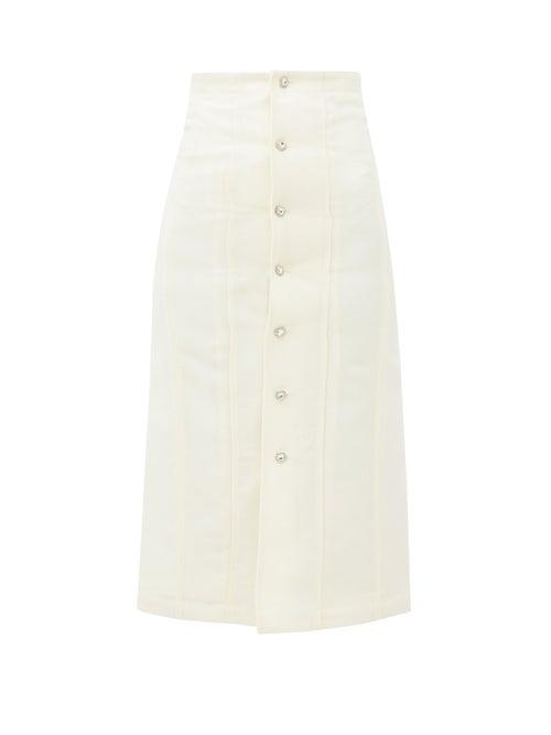 Matchesfashion.com Edward Crutchley - Swarovski Crystal-encrusted Wool Midi Skirt - Womens - Ivory