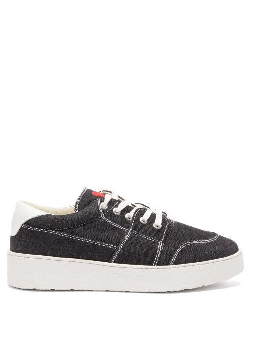 Ami - Ami De Caur-embroidered Denim Trainers - Mens - Dark Grey