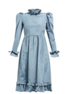 Matchesfashion.com Batsheva - Moire High Neck Ruffled Dress - Womens - Blue