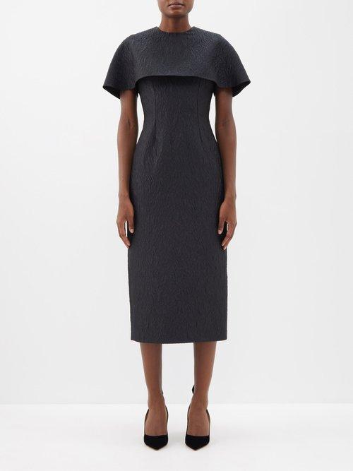 Emilia Wickstead - Blaine Cape-panel Rose-jacquard Dress - Womens - Black