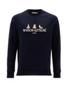 Matchesfashion.com Maison Kitsun - Yoga Fox-patch Cotton-jersey Sweatshirt - Mens - Navy