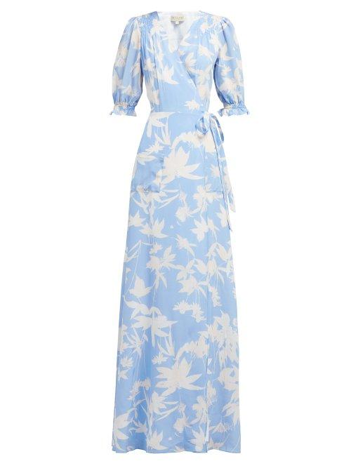 Matchesfashion.com Beulah - Alisha Floral Print Silk Wrap Dress - Womens - Blue White