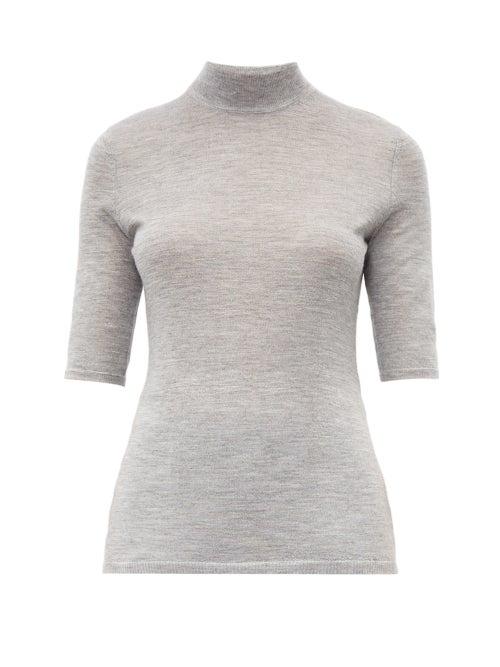 Matchesfashion.com Gabriela Hearst - Hugo Funnel Neck Cashmere Blend T Shirt - Womens - Light Grey