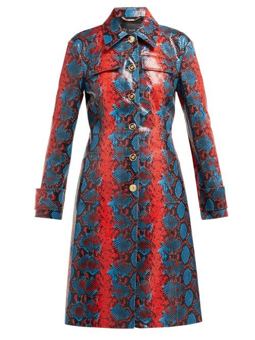 Matchesfashion.com Versace - Python Effect Leather Coat - Womens - Blue Multi