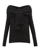 Matchesfashion.com Prada - V Neck Tie Front Wool Blend Sweater - Womens - Black