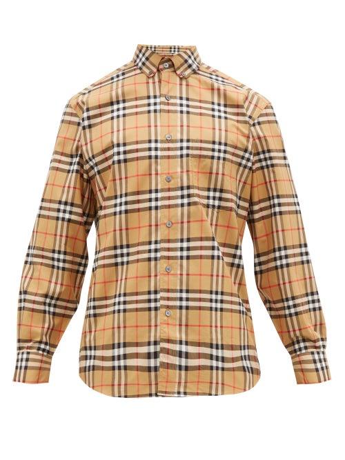 Matchesfashion.com Burberry - Jameson Checked Cotton Poplin Shirt - Mens - Camel