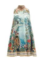 Camilla - If These Walls Could Talk Printed Silk Mini Dress - Womens - Blue Print