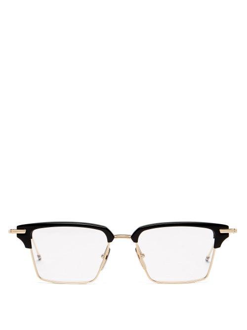 Matchesfashion.com Thom Browne - Square Acetate And Titanium Glasses - Mens - Black Gold