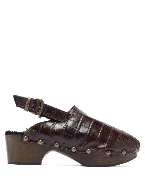 Matchesfashion.com Avec Modration - Ruka Crocodile Effect Leather Slingback Clogs - Womens - Dark Brown