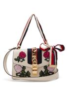 Gucci Sylvie Floral-embroidered Leather Shoulder Bag