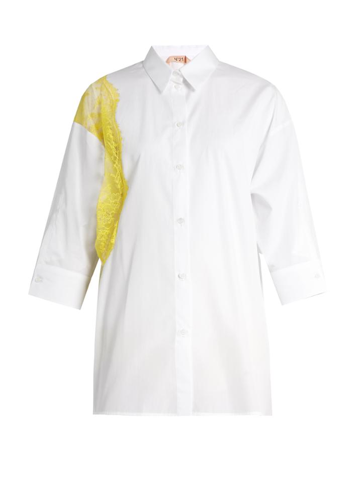 No. 21 Tulle-panel Point-collar Cotton Shirt