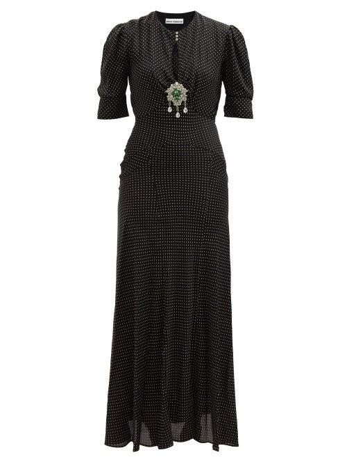 Paco Rabanne - Crystal-embellished Polka-dot Crepe Maxi Dress - Womens - Black