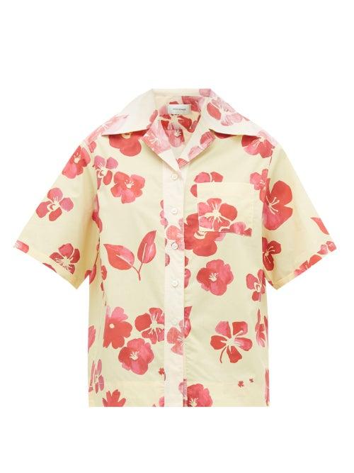 Matchesfashion.com Wales Bonner - Hibiscus-print Cuban-collar Cotton-poplin Shirt - Womens - Yellow Multi