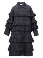 Matchesfashion.com Valentino - Ruffled Tier Denim Coat - Womens - Denim