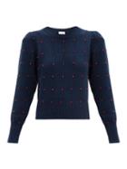 Matchesfashion.com Joostricot - Bead-embellished Cotton-blend Sweater - Womens - Navy