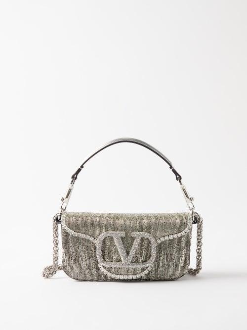 Valentino Garavani - Loc Crystal-embellished Leather Shoulder Bag - Womens - Silver